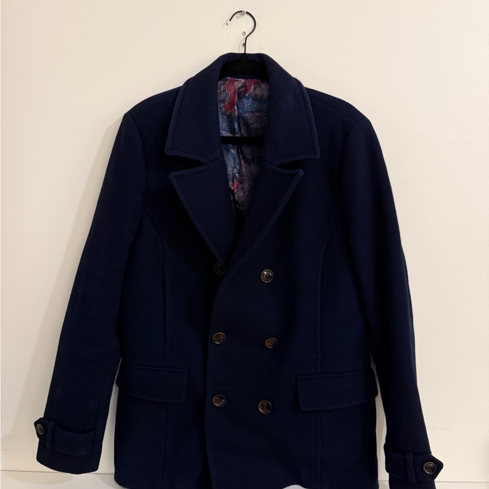 Ted Baker Blue Peacoat Double-Breasted Wool